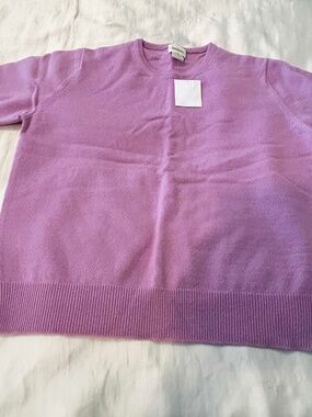 SWEATER, 100% CASHMERE, LILAC, SIZE XL, PULLOVER, ROUND NECK, SHORT SLEEVES,